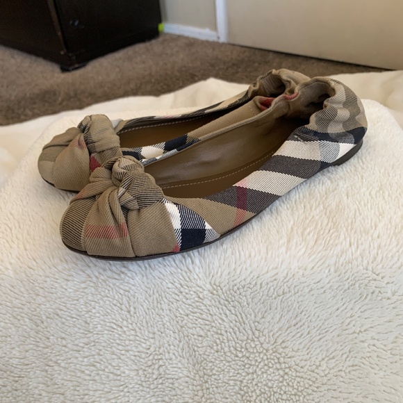 Burberry Beige Nova Check Canvas Knotted Ballet Flats Sz.39 Classic Print Dhoes - Picture 2 of 15